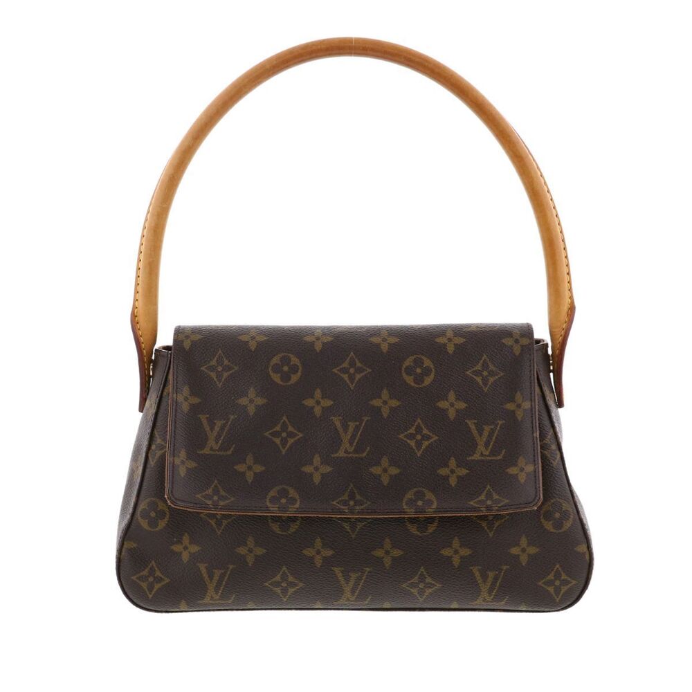 LOUIS VUITTON Looping Monogram Shoulder Bag Canvas Leather Brown